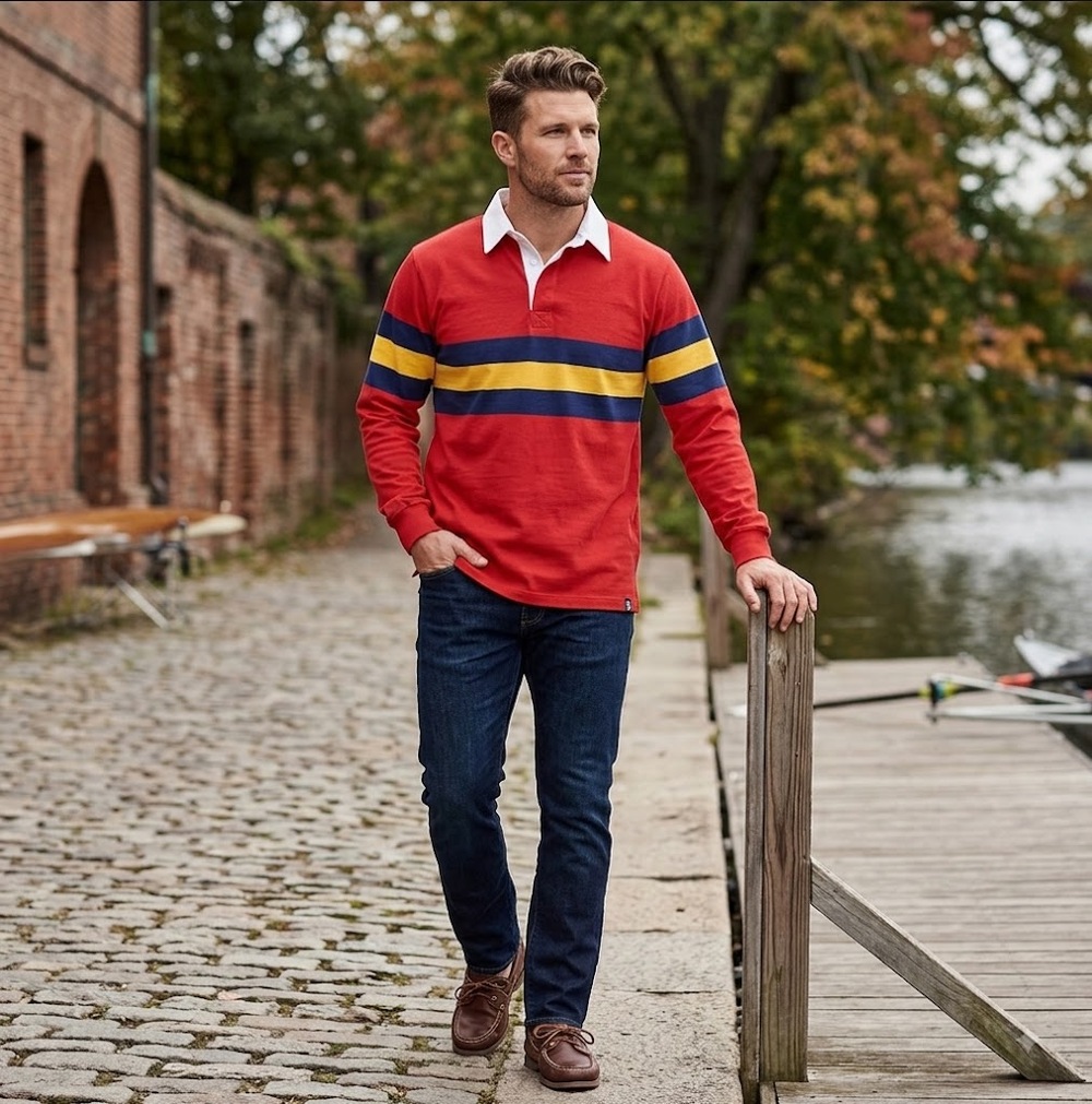 Withernot Rugby Shirt Long Sleeve Red Blue Striped Soft Cotton Men's Size XL